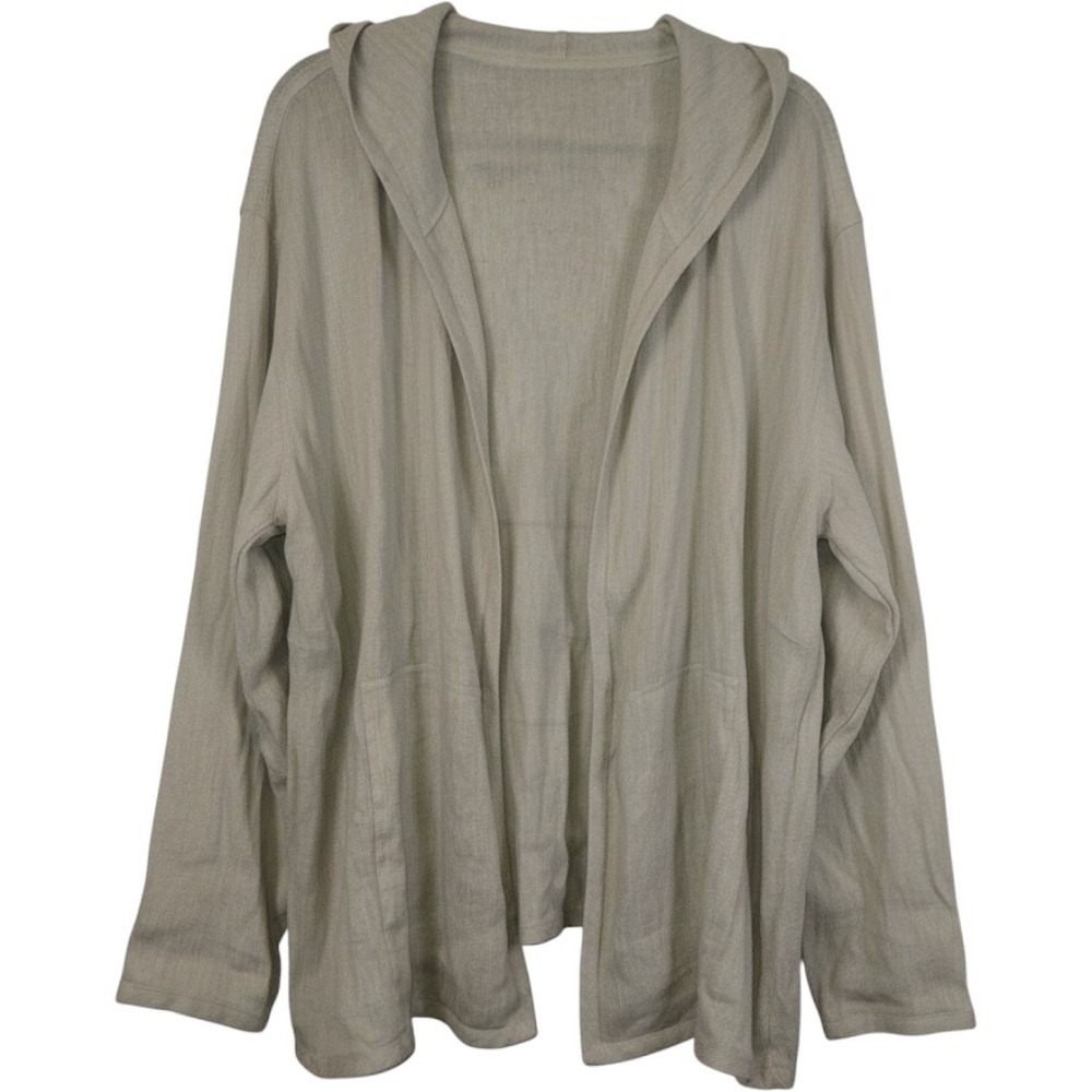 Eileen Fisher Woman 2X Linen Cotton Hooded Cardigan Oatmeal Open Front Italian